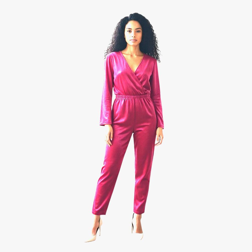 A New Day Pink Velet Jumpsuit with Bell Long Sleeve -Medium